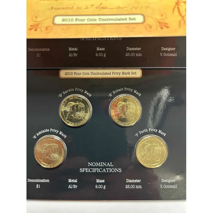 100 Years of Australian Coinage. 2 x 4 Coin $1 Sets Privy Marks C B S M A D P H