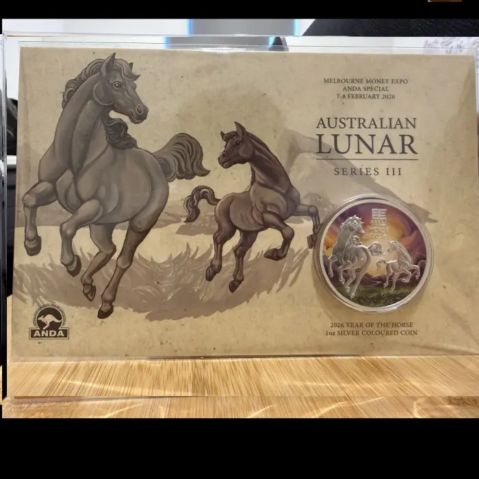 AUSTRALIA ANDA MELBOURNE MONEY EXPO 2026 YEAR OF THE HORSE COLOUR 1OZ SILVER UNC
