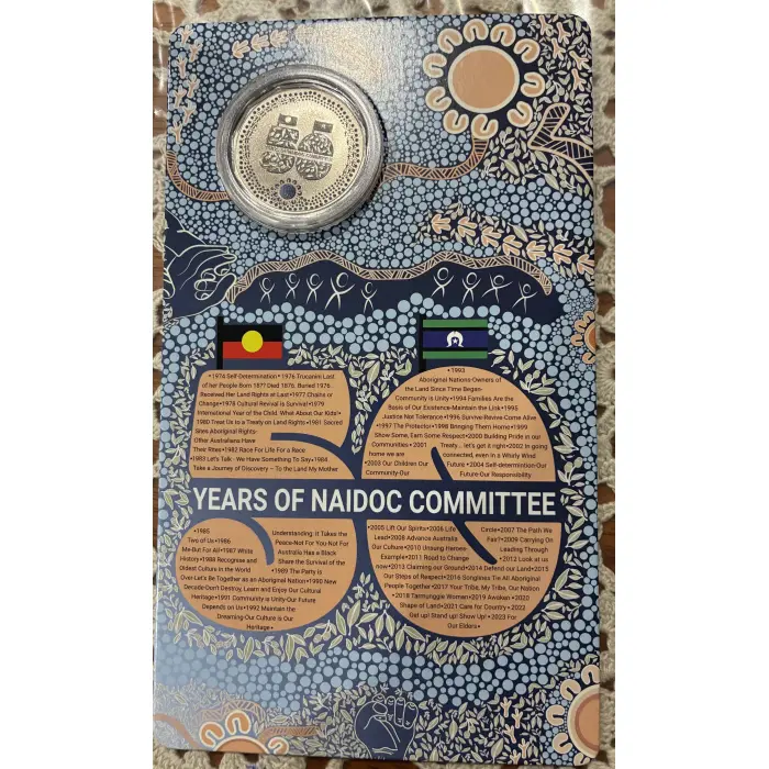 2024 FIFTY YEARS OF NAIDOC COMMITTEE 50c COLOURED FROSTED UNCIRC CARDED COIN 
