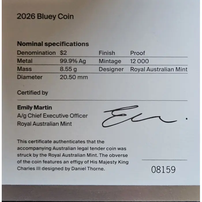 2026 Bluey Silver Proof Coin