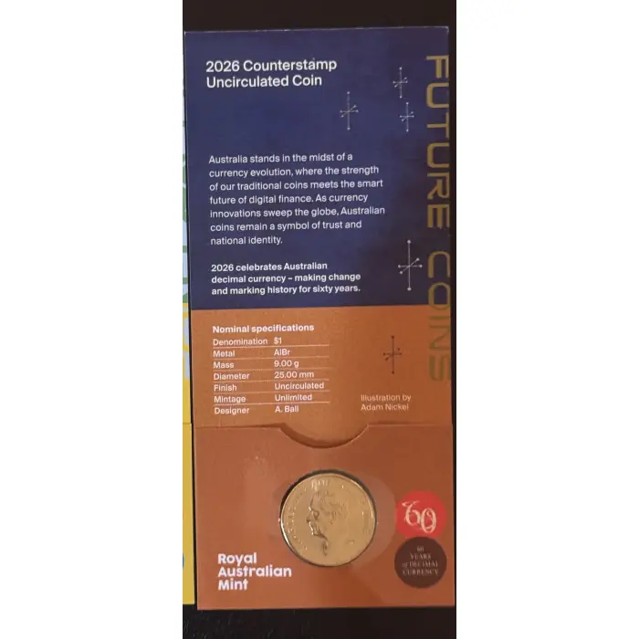 2026 $1 60th Anniversary Decimal Currency “Australia Map counterstamp"  - Blue 