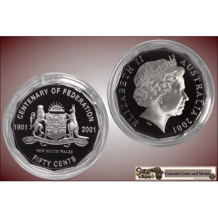 2001 Fifty Cent. Centenary of Federation "N.S.W." Proof Coin in Capsule only
