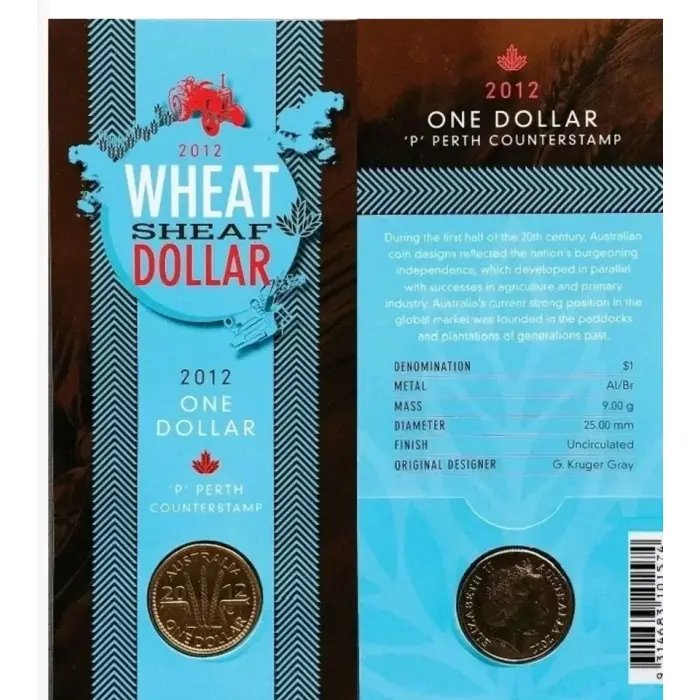 2012 $1 Coin Wheat Sheaf 'P' Perth Counterstamp Unc on Ram Card