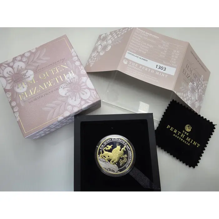 H.M. Queen Elizabeth II 100th Anniversary 2026 1oz Silver Proof Gilded Coin