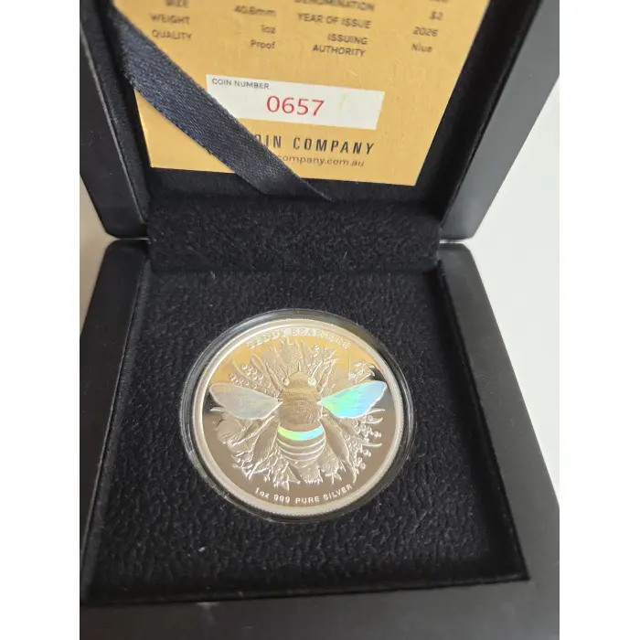 Australian Native Bees 2026 $2 Teddy Bear Bee Hologram 1oz Silver Proof Coin