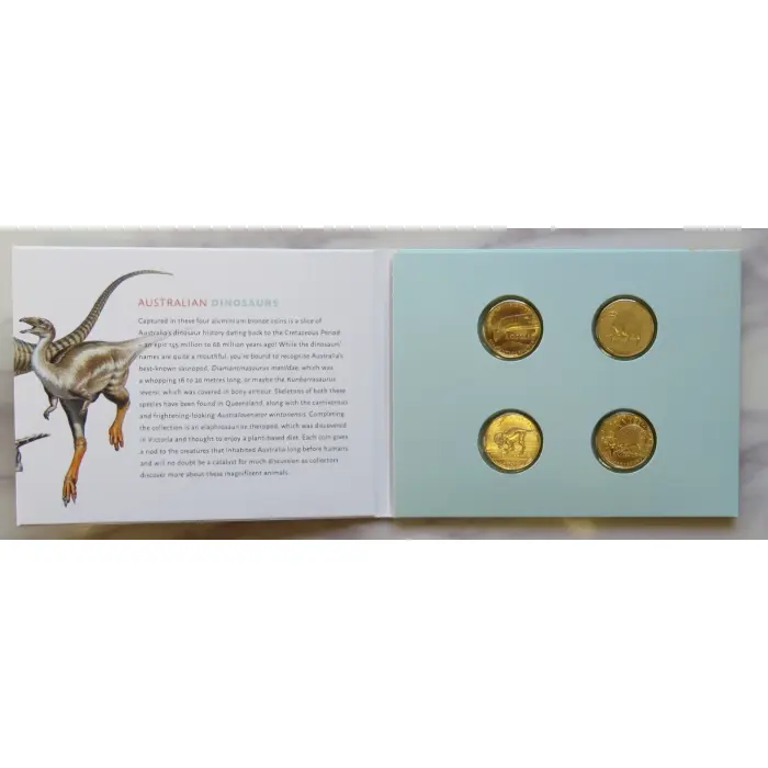 Australia 2022 Dinosaurs – SET OF 4 - $1 UNCIRCULATED Coin Collection in Folde