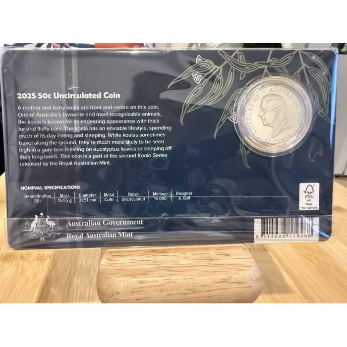 AUSTRALIAN: 2025 50 CENT KOALA SERIES UNC COIN ON CARD
