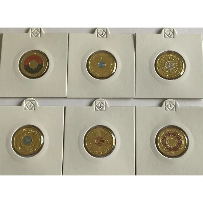 6 X $2 UNCIRCULATED COMMEMORATIVE COLOURED COINS 