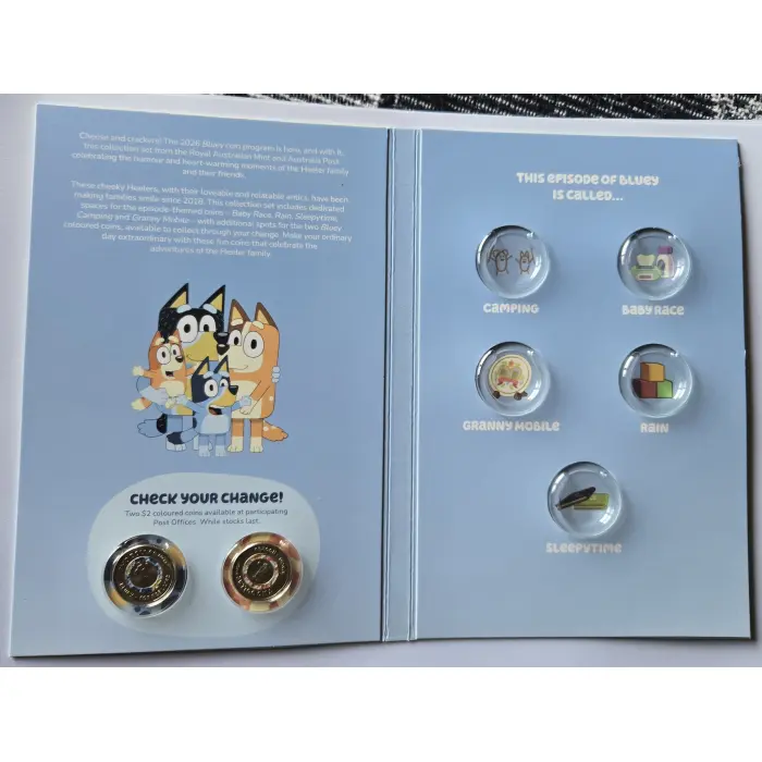 2026 Bluey $2 UNC Coin Collection Complete 7 Coins inc Sealed Tube