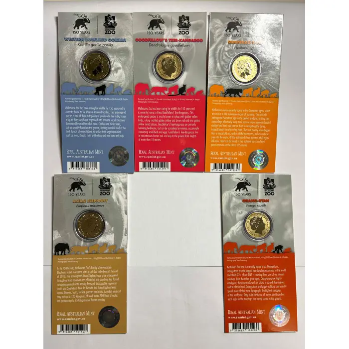 2012 Zoo Series $1 Colour Coins 5 Different.