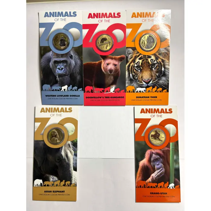 2012 Zoo Series $1 Colour Coins 5 Different.