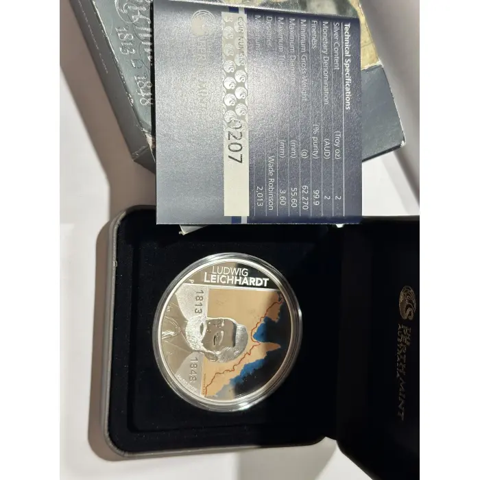 2013 $2 silver proof 2 oz coin LUDWIG LEICHHARDT - Australian journey