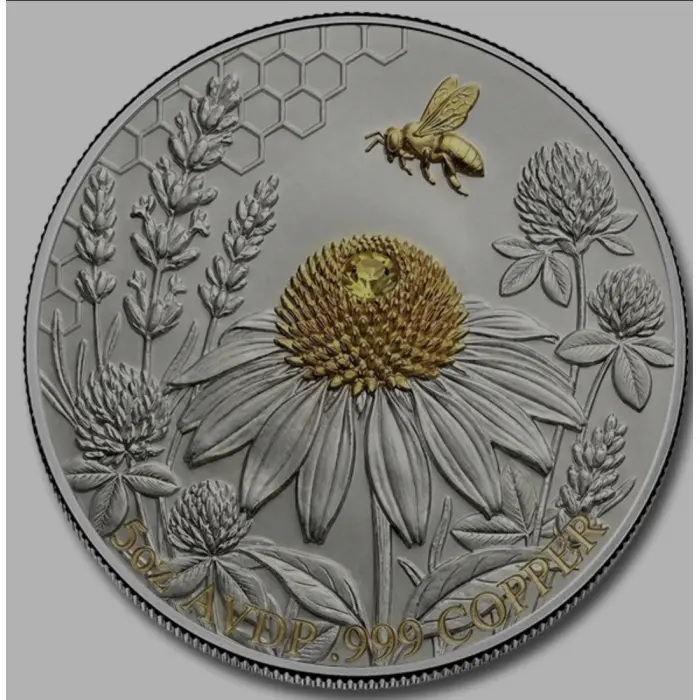 Harmony Bee 5 oz Gilded Copper Round with Crystals