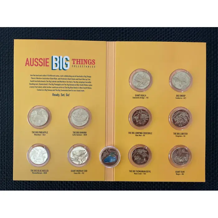 2023 $1 AUSSIE BIG THINGS - 10 COIN FOLDER + THE COLOURED GIANT MURRAY COD