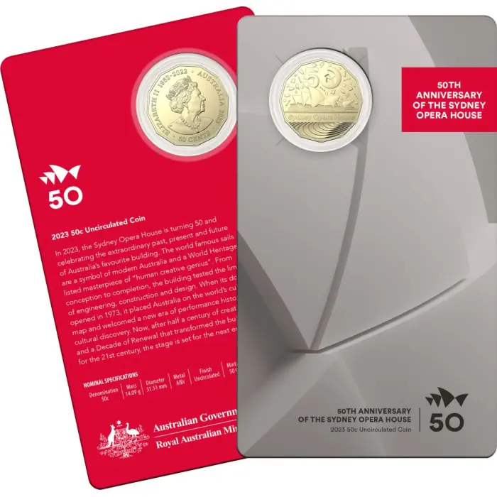 2023 50c UNC 50th Anniversary Of The Sydney Opera House Carded Coin  - Mintage: 50,000