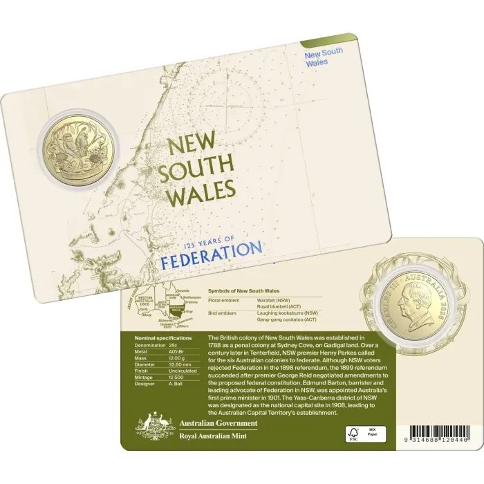 2026 25 cent & $1 -125 Years of Federation Seven Coin State Set