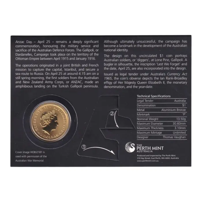 2026 PERTH MINT ANZAC DAY $1 COIN IN CARD