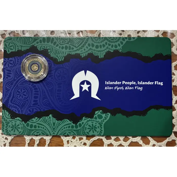 2025 ISLANDER PEOPLE, ISLANDER FLAG $2 ‘C’ MINTMARK COLOURED UNCIRC CARDED COIN
