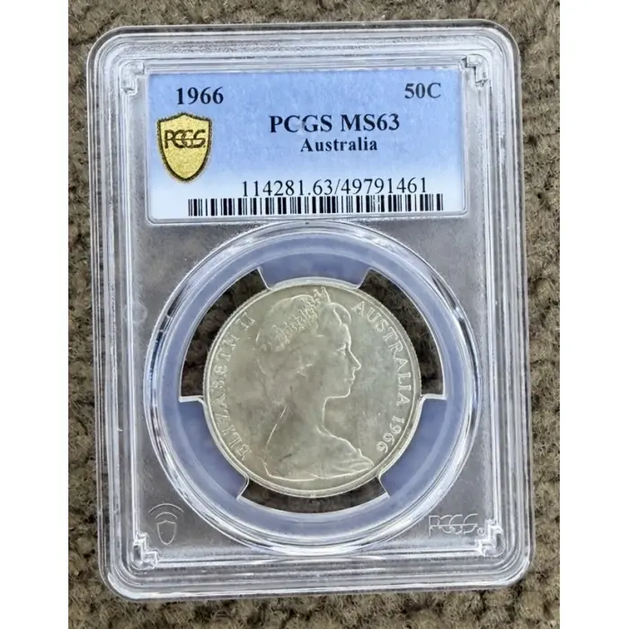 1966 Round 50c Silver Coin PCGS MS63 | First Year Decimal | 80% Silver