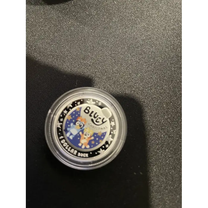 2025 bluey Christmas 1silver $1 proof Coin in display bauble coloured tin 