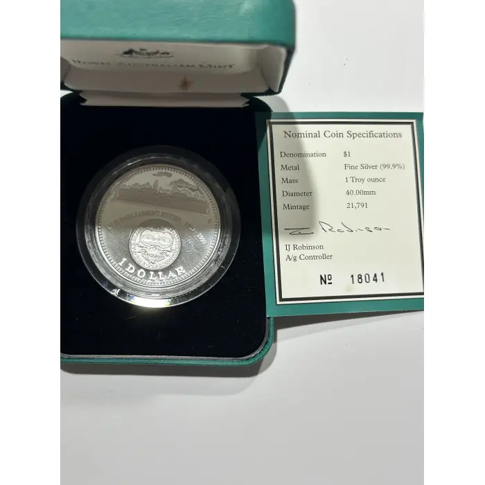 1997 RAM $1 Old Parliament House 1927-1997 Silver Proof Coin - florin detail