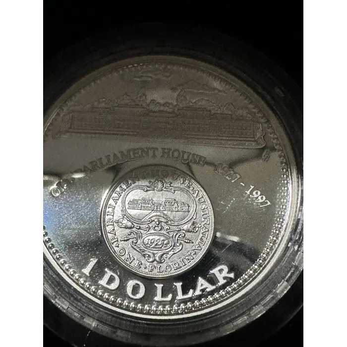 1997 RAM $1 Old Parliament House 1927-1997 Silver Proof Coin - florin detail