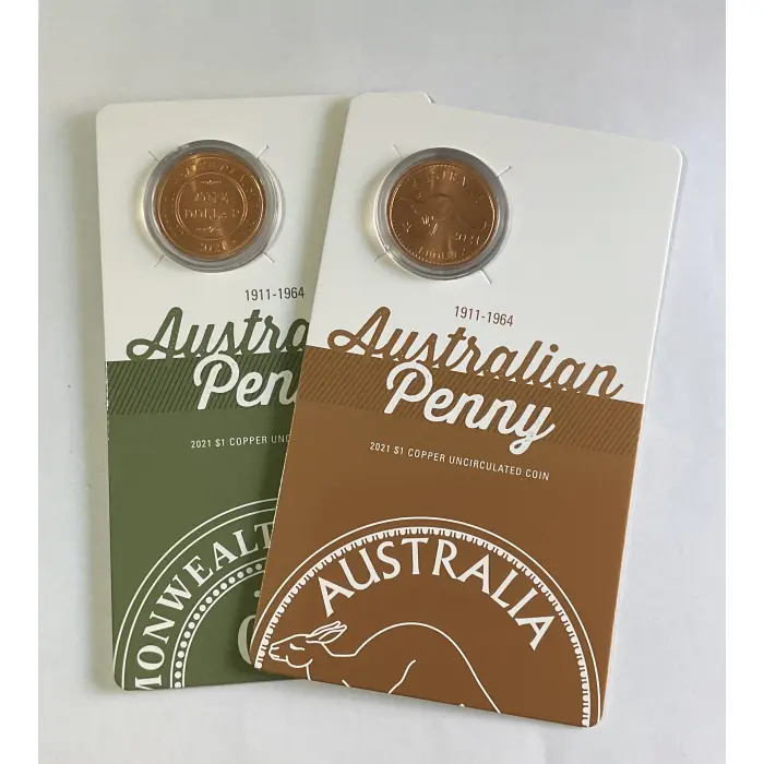 2021 $1 Australian Pennies 1911-1964 Copper UNC 2 Coin Set