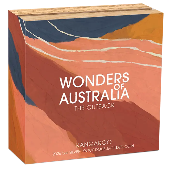 2026 Wonders of Australia The Outback 5oz Silver Proof Double Gilded $8 PM