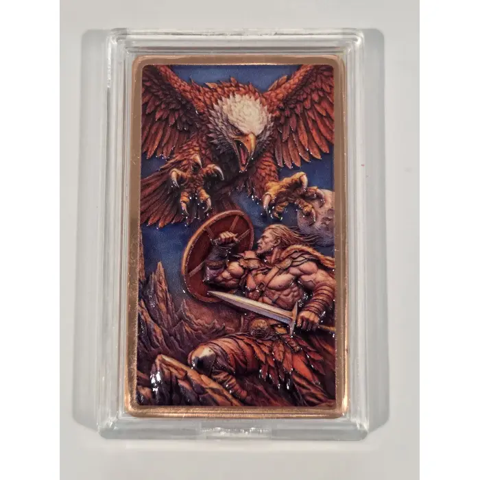 1oz colorised high relief copper bar - The warrior and the eagle