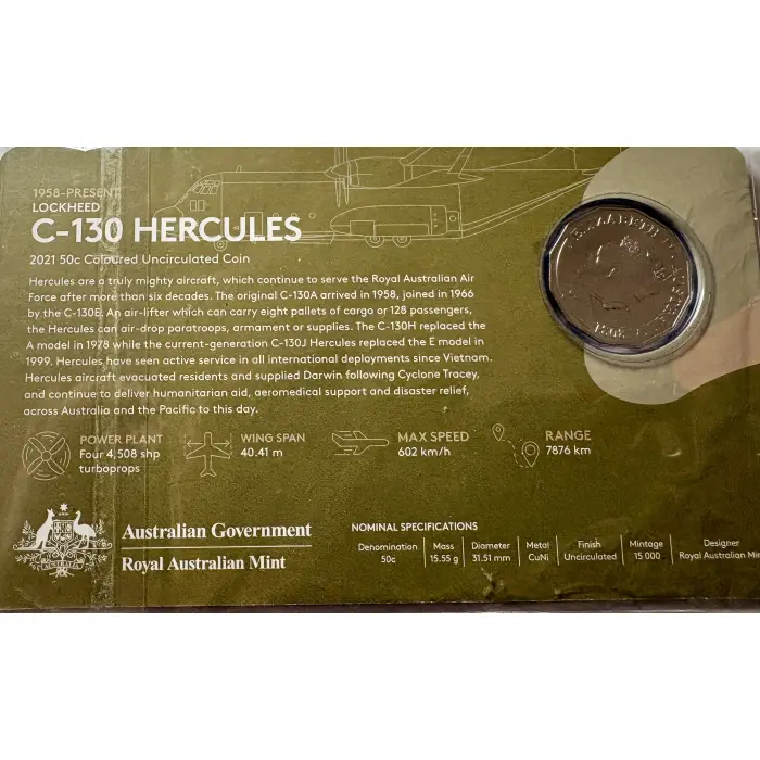 2021 A Century of Air Power - 50c  Coin - C-130 Hercules