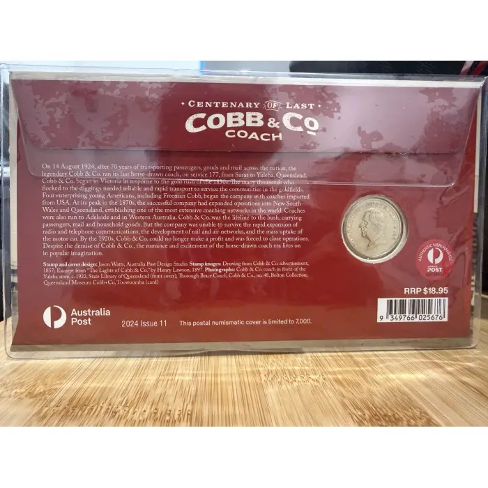 2024 $1 Centenary of Cobb & Co's Last Coach Passenger Service UNC Coin Stamp PNC