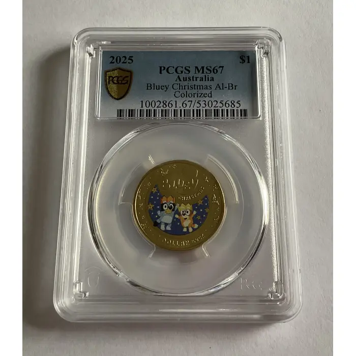 2025 $1 BLUEY CHRISTMAS COLORISED COIN - PCGS MS67