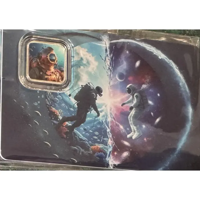 ocean and space  1g 999 COLOURED SQUARE FINESILVER COLLECTABLE