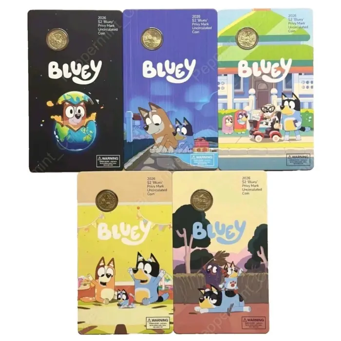 2026 5x Bluey 'Privy Mark' $2 Carded Coin Set - Mintage: 20,500