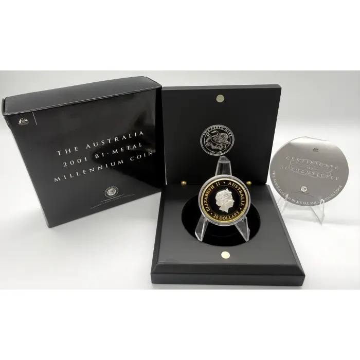 2001 Perth Mint Gregorian Millennium $20 Bi-Metal Gold & Silver Proof Coin