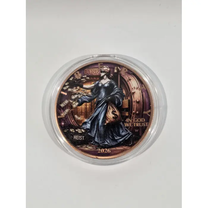 1 oz colourised copper "the liberty heist"