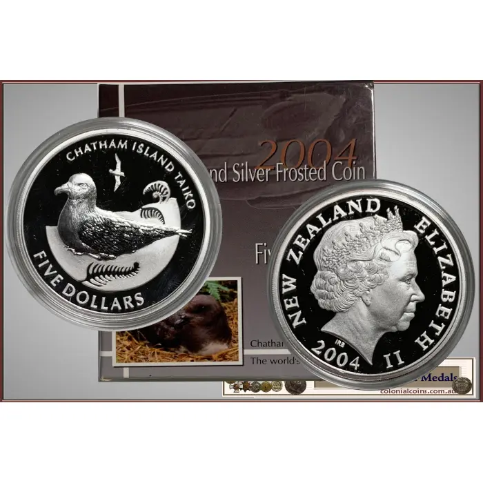 New Zealand  2004 Five Dollars Silver Frosted Proof Coin  'Chatham Island Taiko 