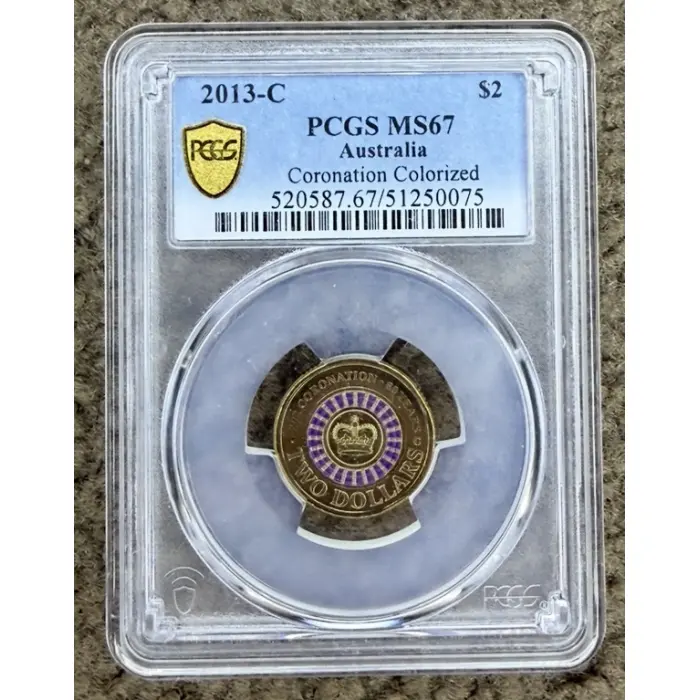 2013 $2 Coronation c mint Coloured Coin PCGS MS67