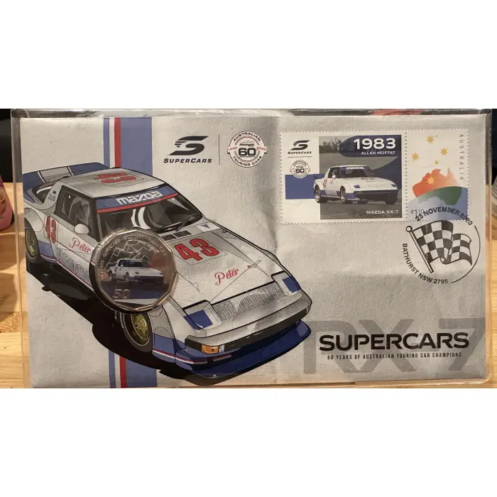 2020 60 Years Supercars 1983 Mazda RX-7 PNC 50c Coloured Coin