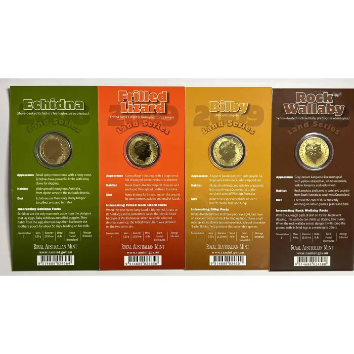 2008 - 2009 Land Series $1 Colour Coins (4 Different Coins)