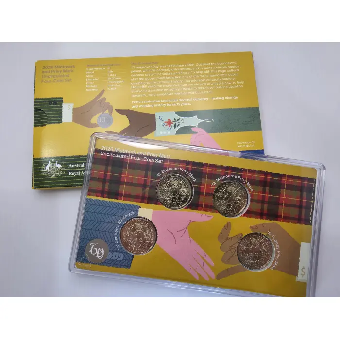 2026 60th Anniversary Decimal Currency 4 $1 Coin Mintmark & Privy Mark UNC Set