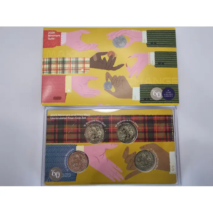 2026 60th Anniversary Decimal Currency 4 $1 Coin Mintmark & Privy Mark UNC Set