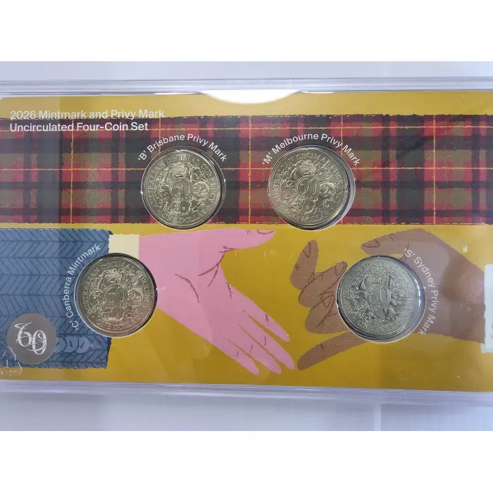 2026 60th Anniversary Decimal Currency 4 $1 Coin Mintmark & Privy Mark UNC Set
