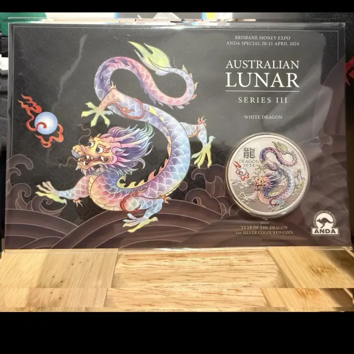 2024 Lunar Series III Year of the Dragon 1oz Silver Coloured Coin Card White