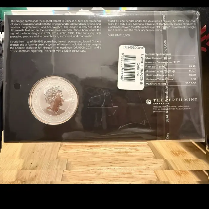 2024 Lunar Series III Year of the Dragon 1oz Silver Coloured Coin Card White