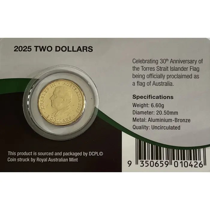 2025 $2 UNC TORRES STRAIT ISLANDER FLAG - CARDED COIN