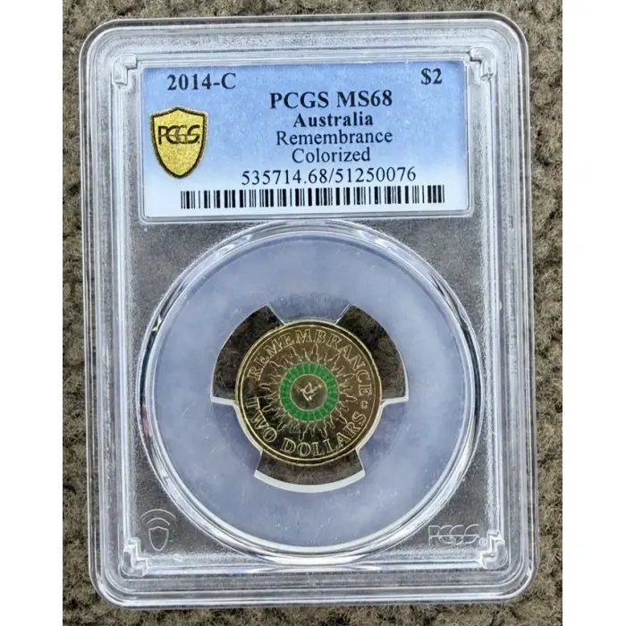2014-C $2 Remembrance Coloured Coin PCGS MS68