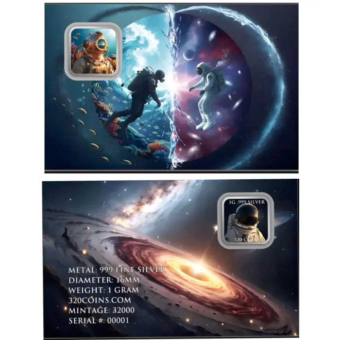 ICE DRAGON And OCEAN AND SPACE 1G 999 COLOURED SQUARE FINESILVER COLLECTABLEs