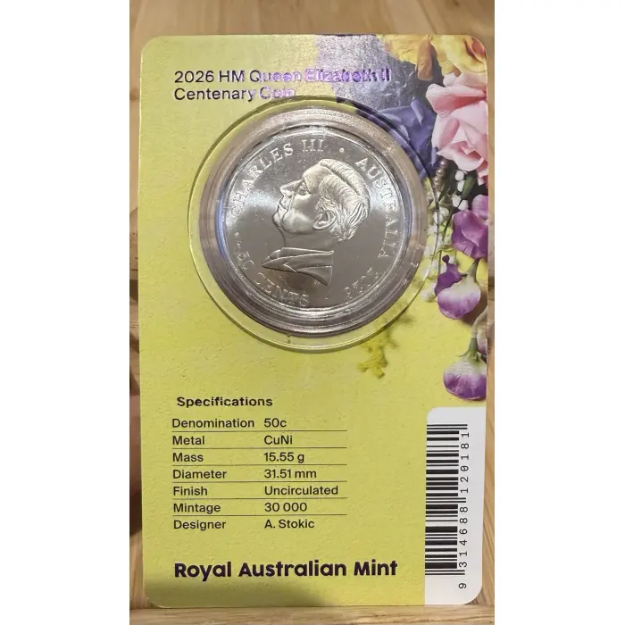 2026 Australia 50c HM Queen Elizabeth II Centenary of Birth UNC Coin in Card