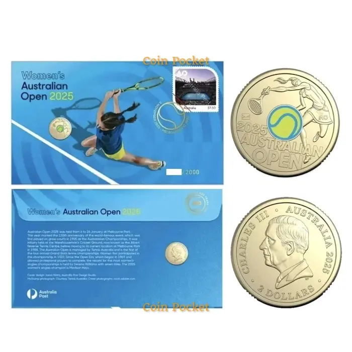 Women's Australian Open Tennis Ball 2025 Privy Yellow Fluro Coin $2 Two Dollar